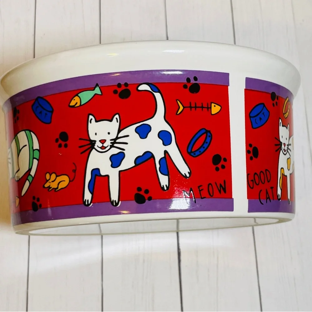 Large Cat Bowl Stoneware Signature by Riviera Van Beers